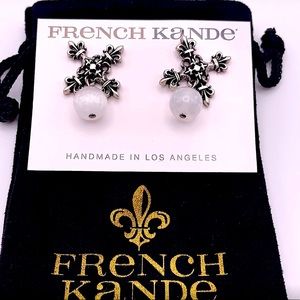 French Kande X Earrings With Smooth Selenite Stone NWT